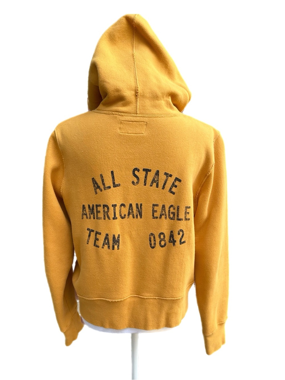 American Eagle Mustard Yellow Full Zip Distressed Graphic Hoodie All State Team